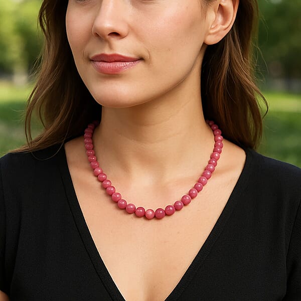 Pink Agate Beaded 290.00 Ctw Necklace 18 Inches In Sterling Silver