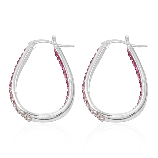 Pink And Red And White Austrian Crystal Inside Out Hoop Earrings In Silvertone