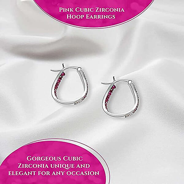 Pink And Red And White Austrian Crystal Inside Out Hoop Earrings In Silvertone
