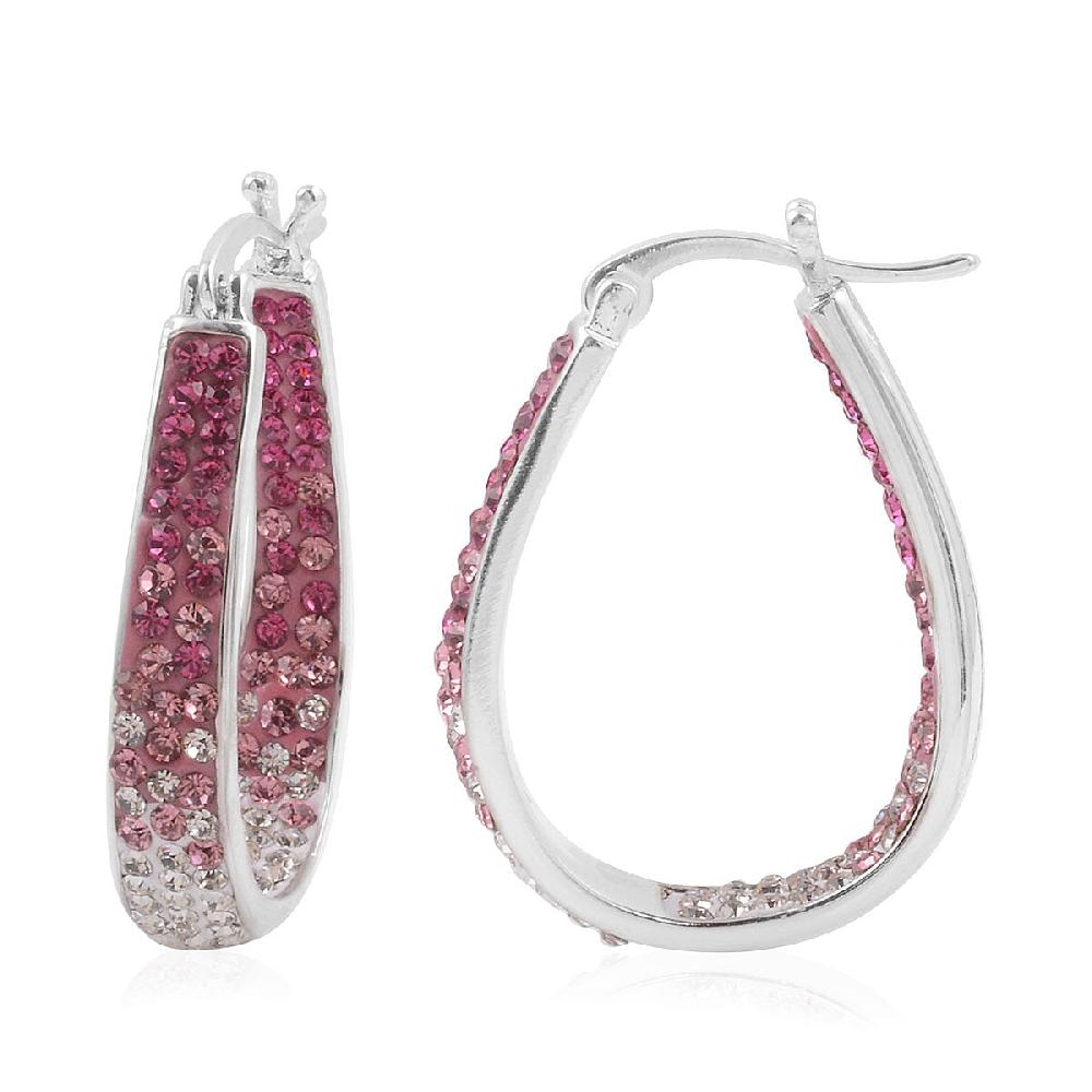 Pink and Red and White Austrian Crystal Inside Out Hoop Earrings in Silvertone