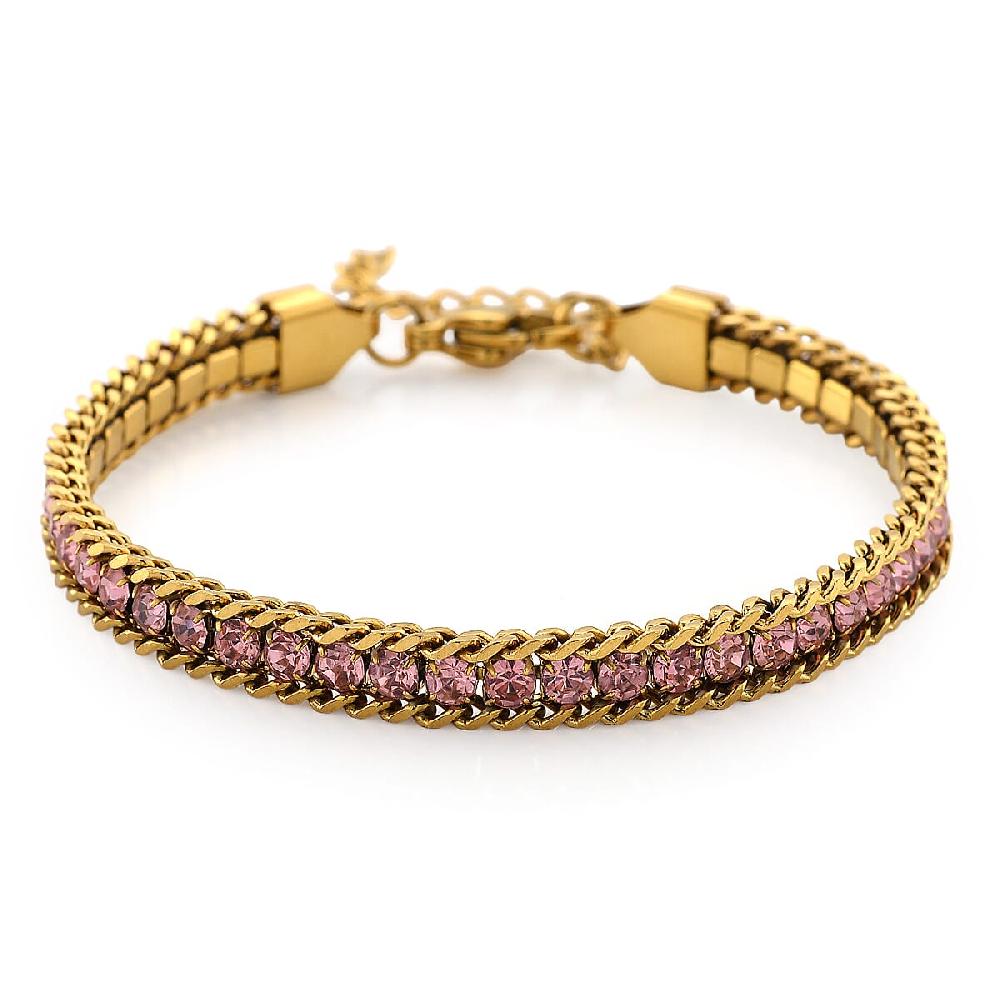 Pink Austrian Crystal Bracelet in ION Plated YG Stainless Steel (7.50 In)