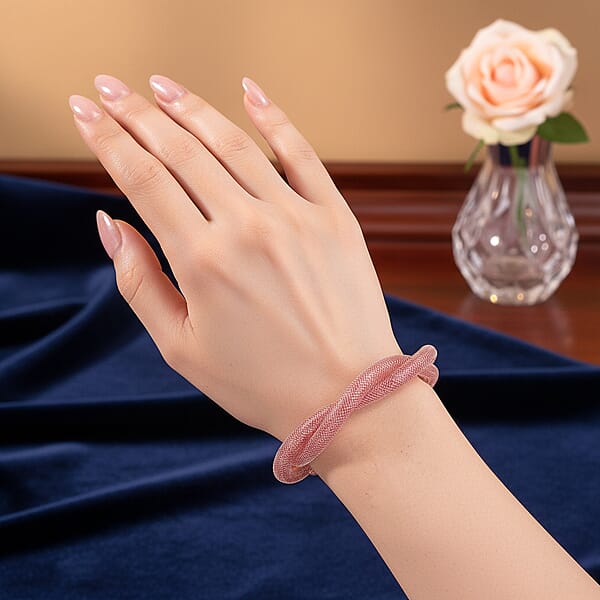Pink Austrian Crystal Twisted Rope Bracelet In Rosetone (9.5-11.5In)