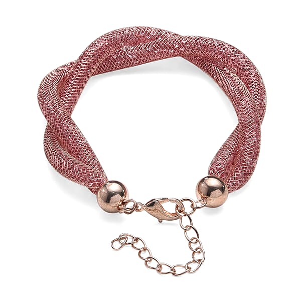 Pink Austrian Crystal Twisted Rope Bracelet In Rosetone (9.5-11.5In)