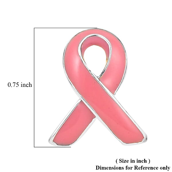 Pink Enameled Cancer Awareness Brooch In Silvertone