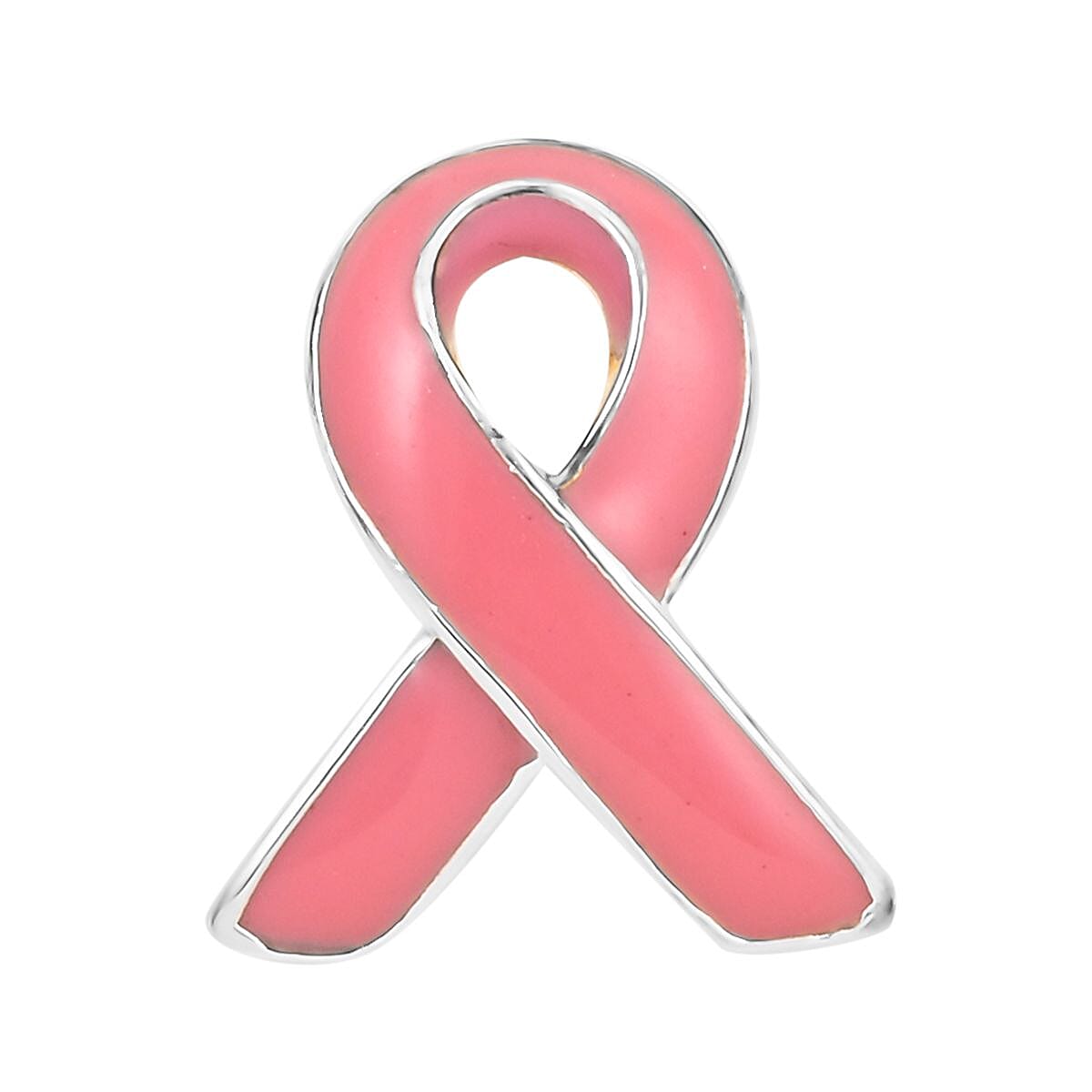 Pink Enameled Cancer Awareness Brooch in Silvertone