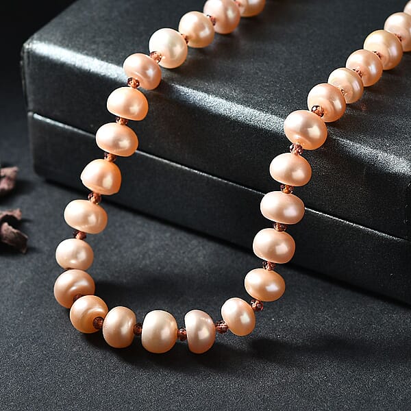 Pink Freshwater Pearl And Orissa Rhodolite Garnet 10.00 Ctw Necklace In 18K Vermeil Rose Gold Over Sterling Silver 18 Inches