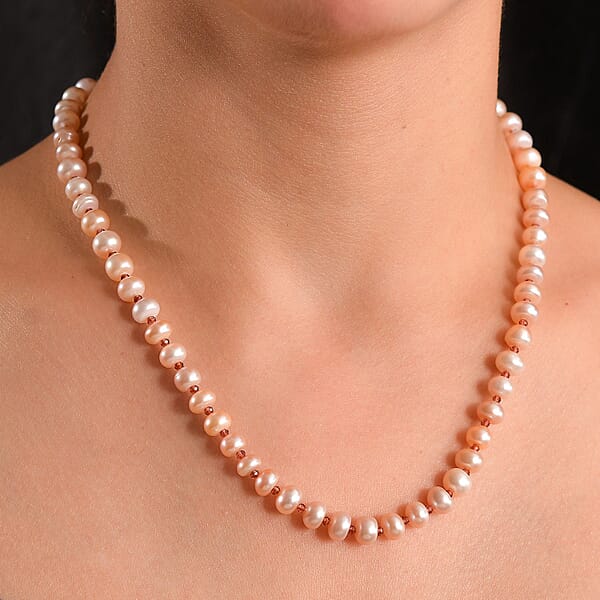 Pink Freshwater Pearl And Orissa Rhodolite Garnet 10.00 Ctw Necklace In 18K Vermeil Rose Gold Over Sterling Silver 18 Inches