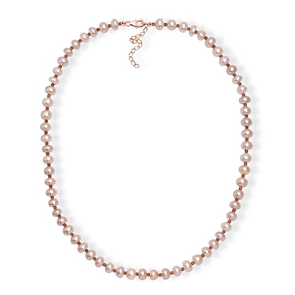 Pink Freshwater Pearl And Orissa Rhodolite Garnet 10.00 Ctw Necklace In 18K Vermeil Rose Gold Over Sterling Silver 18 Inches