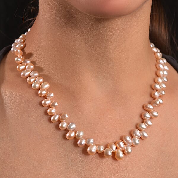 Pink Freshwater Pearl Bubble Necklace 18 Inches In 18K Vermeil Rose Gold Over Sterling Silver