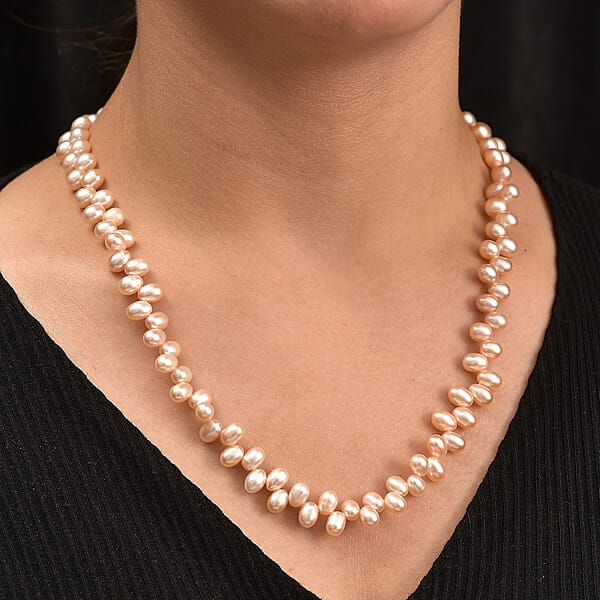 Pink Freshwater Pearl Dancing Bubbles Necklace In 18K Vermeil Yellow Gold Over Sterling Silver 18 Inches