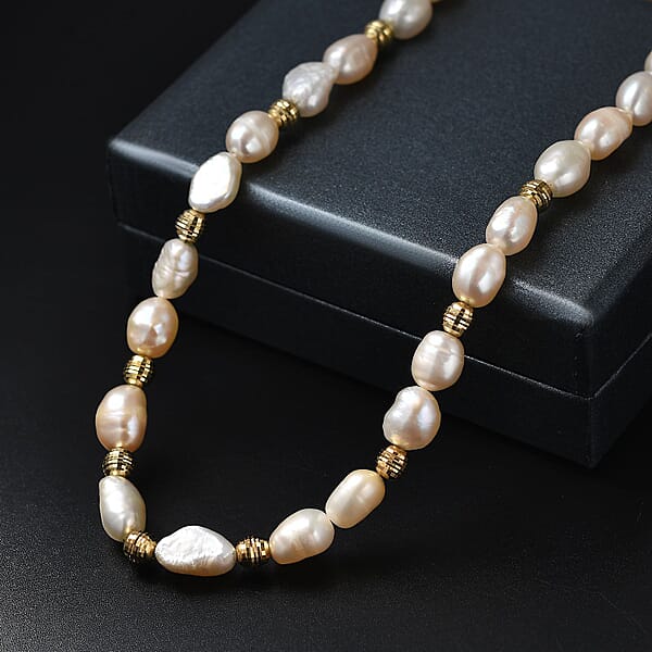 Pink Freshwater Pearl Golden Shoreline Necklace In 18K Vermeil Yellow Gold Over Sterling Silver 18 Inches