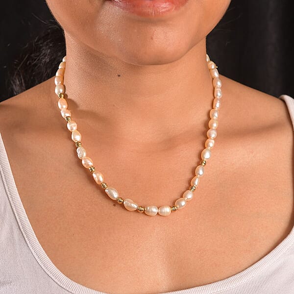 Pink Freshwater Pearl Golden Shoreline Necklace In 18K Vermeil Yellow Gold Over Sterling Silver 18 Inches