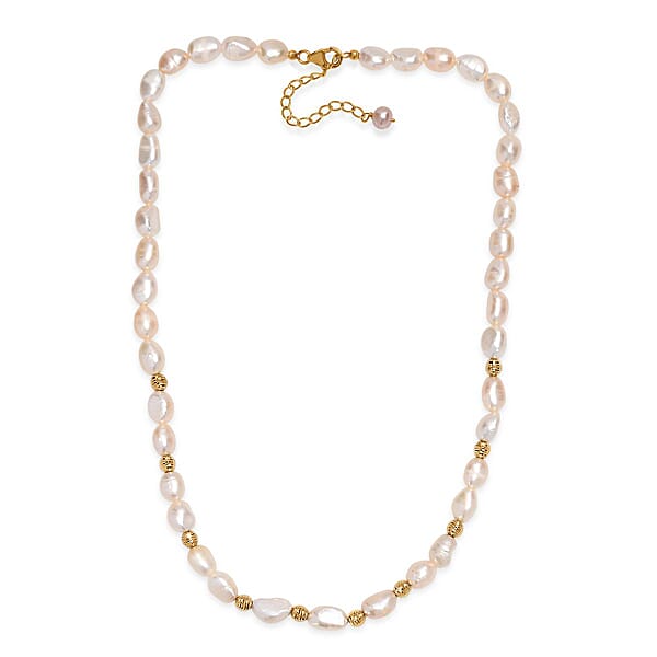 Pink Freshwater Pearl Golden Shoreline Necklace In 18K Vermeil Yellow Gold Over Sterling Silver 18 Inches