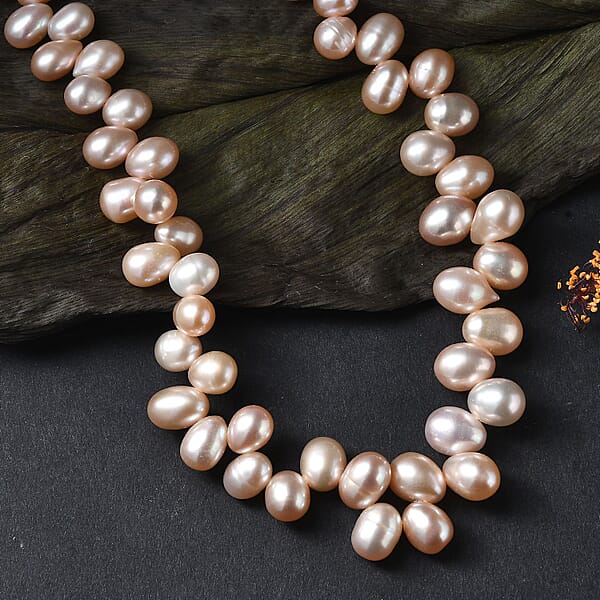 Pink Freshwater Pearl Necklace In 18K Vermeil Rose Gold Over Sterling Silver