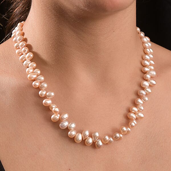 Pink Freshwater Pearl Necklace In 18K Vermeil Rose Gold Over Sterling Silver