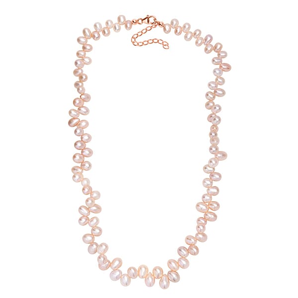 Pink Freshwater Pearl Necklace In 18K Vermeil Rose Gold Over Sterling Silver