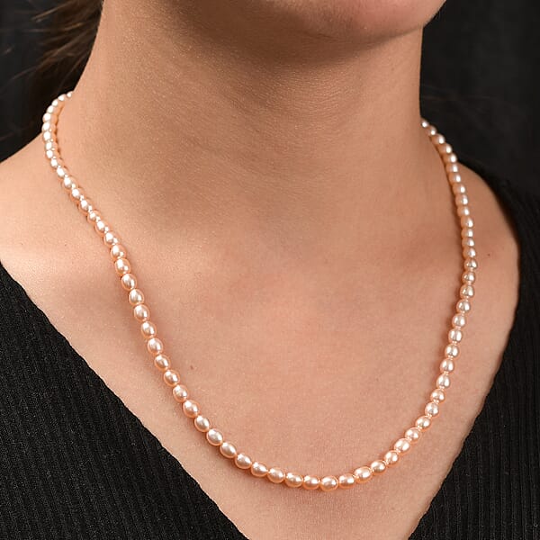 Pink Freshwater Pearl Oval Shape Necklace In 18K Vermeil Yellow Gold Over Sterling Silver 18 Inches
