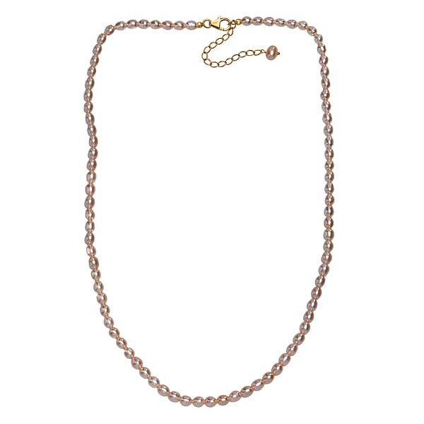 Pink Freshwater Pearl Oval Shape Necklace In 18K Vermeil Yellow Gold Over Sterling Silver 18 Inches