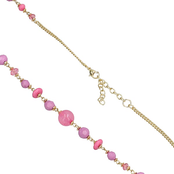 Pink Glass Beaded Necklace In Goldtone 36-38 Inches