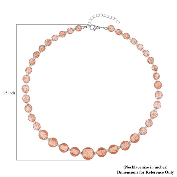 Pink Glass Beaded Necklace In Silvertone 20-22 Inches