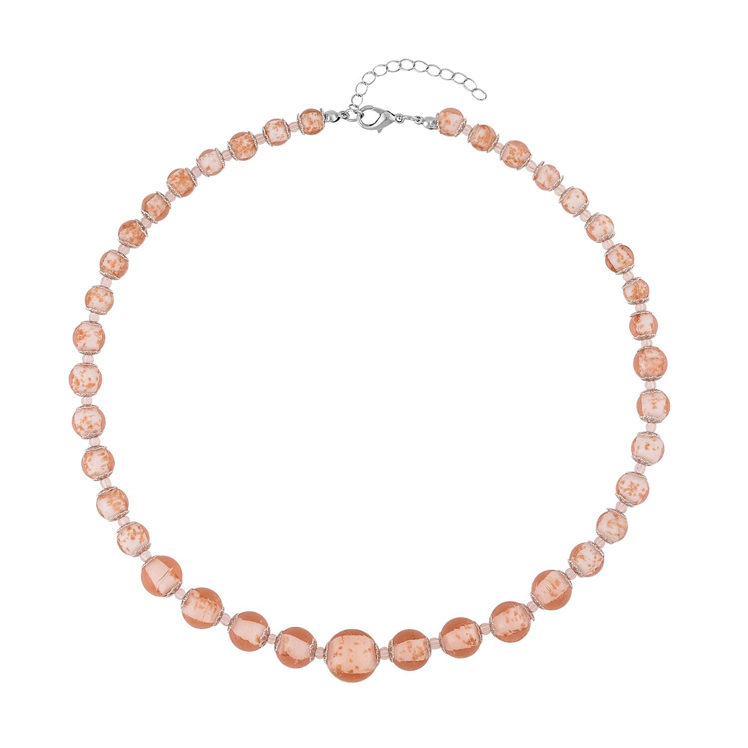Pink Glass Beaded Necklace in Silvertone 20-22 Inches