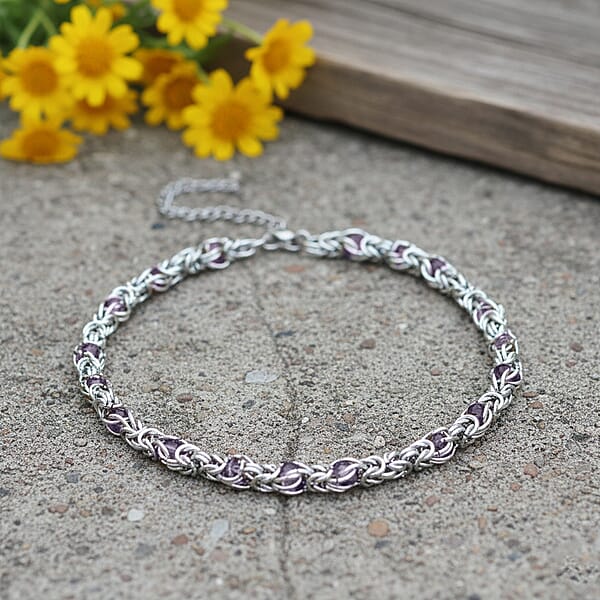 Pink Magic Color Glass Interlock Weave Chain Necklace In Stainless Steel (20-22 Inches)