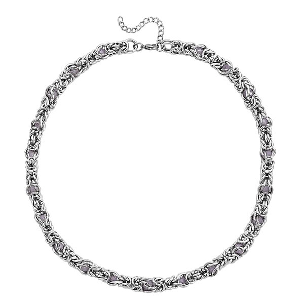 Pink Magic Color Glass Interlock Weave Chain Necklace In Stainless Steel (20-22 Inches)