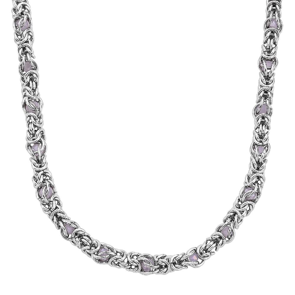 Pink Magic Color Glass Interlock Weave Chain Necklace in Stainless Steel (20-22 Inches)