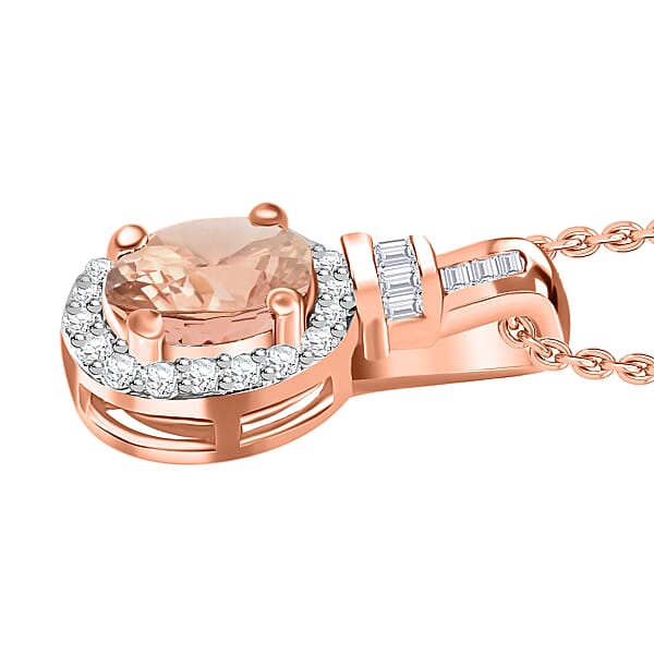 Pink Morganite And Diamond 1.00 Ctw Pendant Without Chain In 18K Vermeil Rose Gold Over Sterling Silver