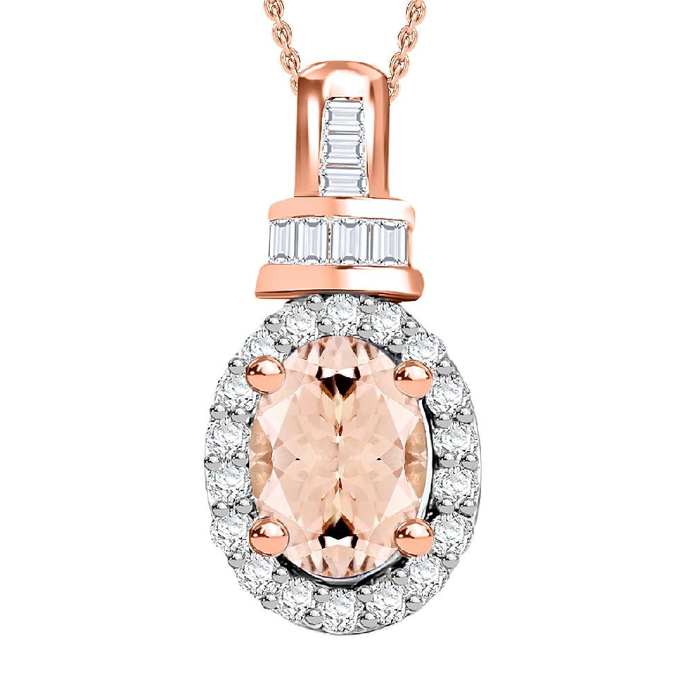 Pink Morganite and Diamond 1.00 ctw Pendant without Chain in 18K Vermeil Rose Gold Over Sterling Silver