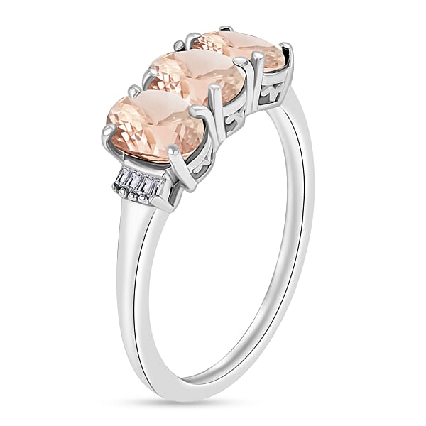 Pink Morganite And Diamond 2.50 Ctw 3 Stone Ring In Platinum Over Sterling Silver (Size 4.0) (Del. In 10-12 Days)