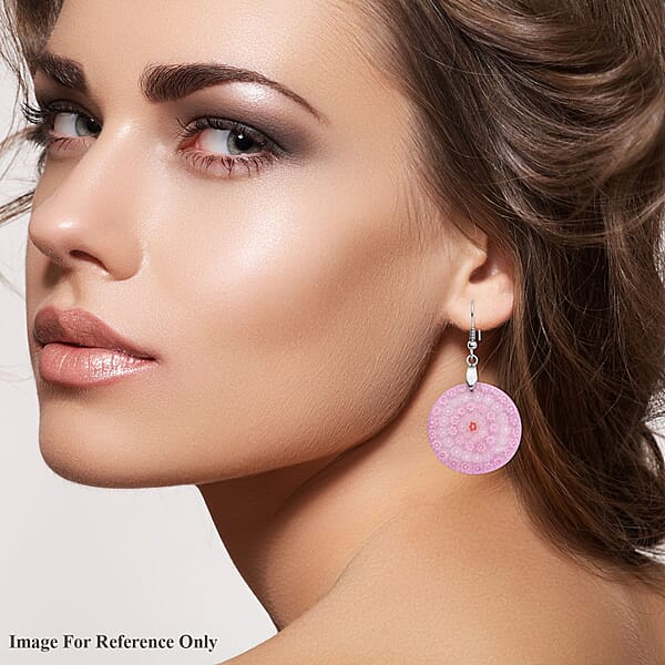Pink Murano Style Dangle Earrings In Stainless Steel