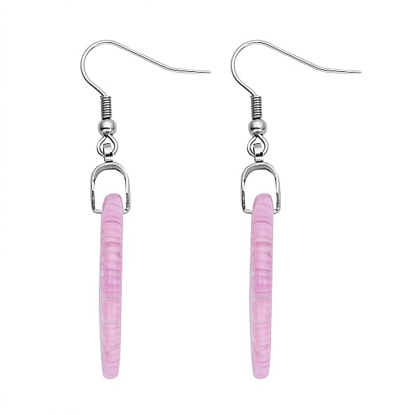 Pink Murano Style Dangle Earrings In Stainless Steel