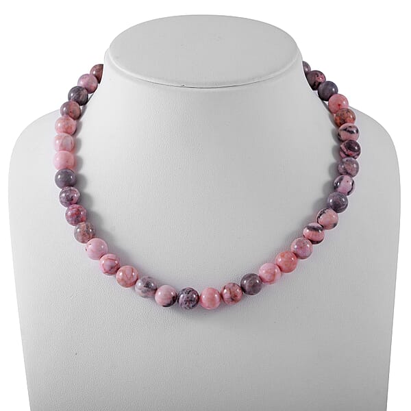 Pink Zebra Jasper 250.00 Ctw Beaded Necklace In Sterling Silver 18 Inches