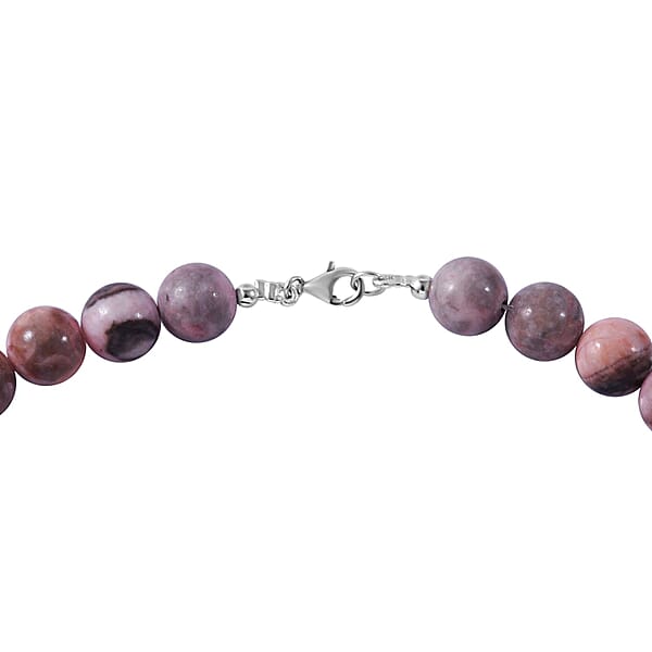 Pink Zebra Jasper 250.00 Ctw Beaded Necklace In Sterling Silver 18 Inches