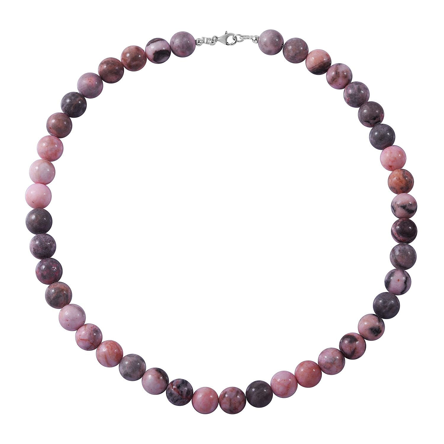 Pink Zebra Jasper 250.00 ctw Beaded Necklace in Sterling Silver 18 Inches