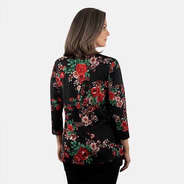 Pioneer Woman Black Dark Floral Knit Long Sleeve Blouse S