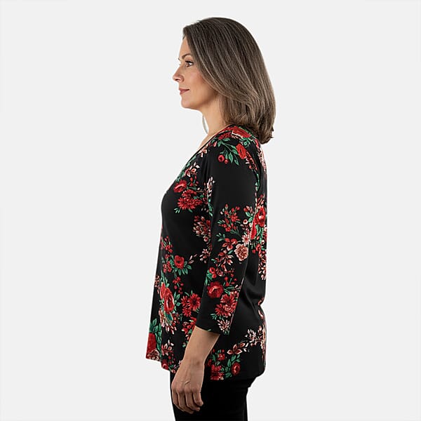Pioneer Woman Black Dark Floral Knit Long Sleeve Blouse S