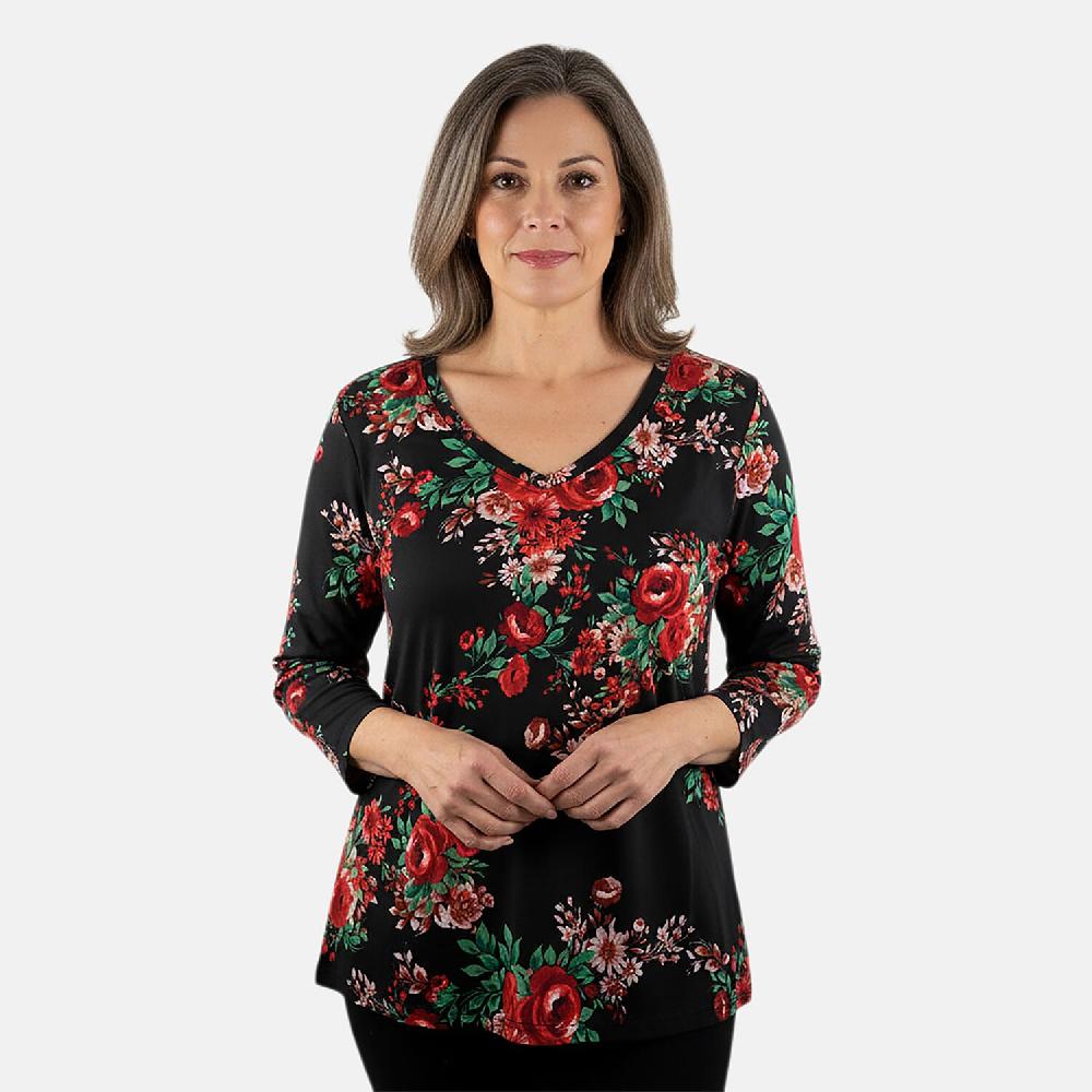 Pioneer Woman Black Dark Floral Knit Long Sleeve Blouse S