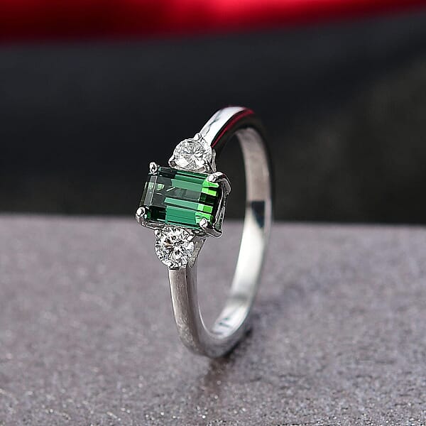 Pirineu Lagoon Tourmaline Lab Grown Diamond Ring In Rhodium Over Sterling Silver 1.00 Ctw