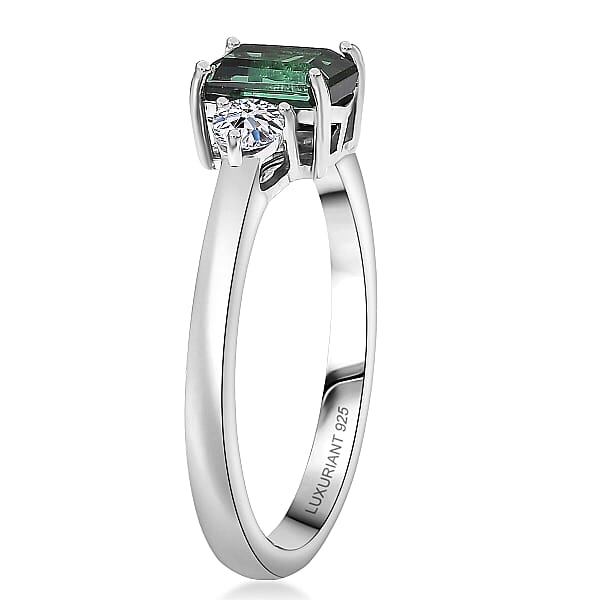 Pirineu Lagoon Tourmaline Lab Grown Diamond Ring In Rhodium Over Sterling Silver 1.00 Ctw