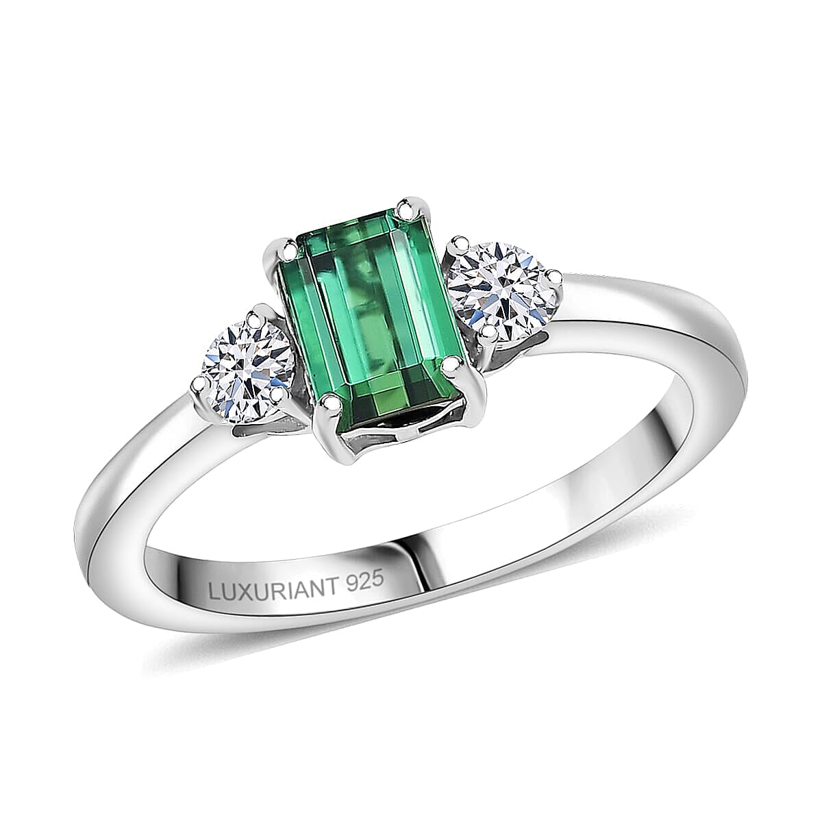 Pirineu Lagoon Tourmaline Lab Grown Diamond Ring in Rhodium Over Sterling Silver 1.00 ctw