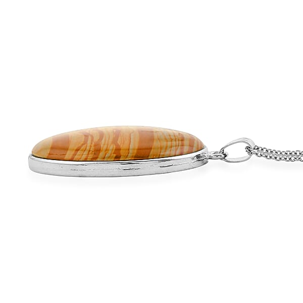 Plain Oval Scenic Jasper 58.00 Ctw Inlay Frame Pendant Necklace In Stainless Steel 20 Inches