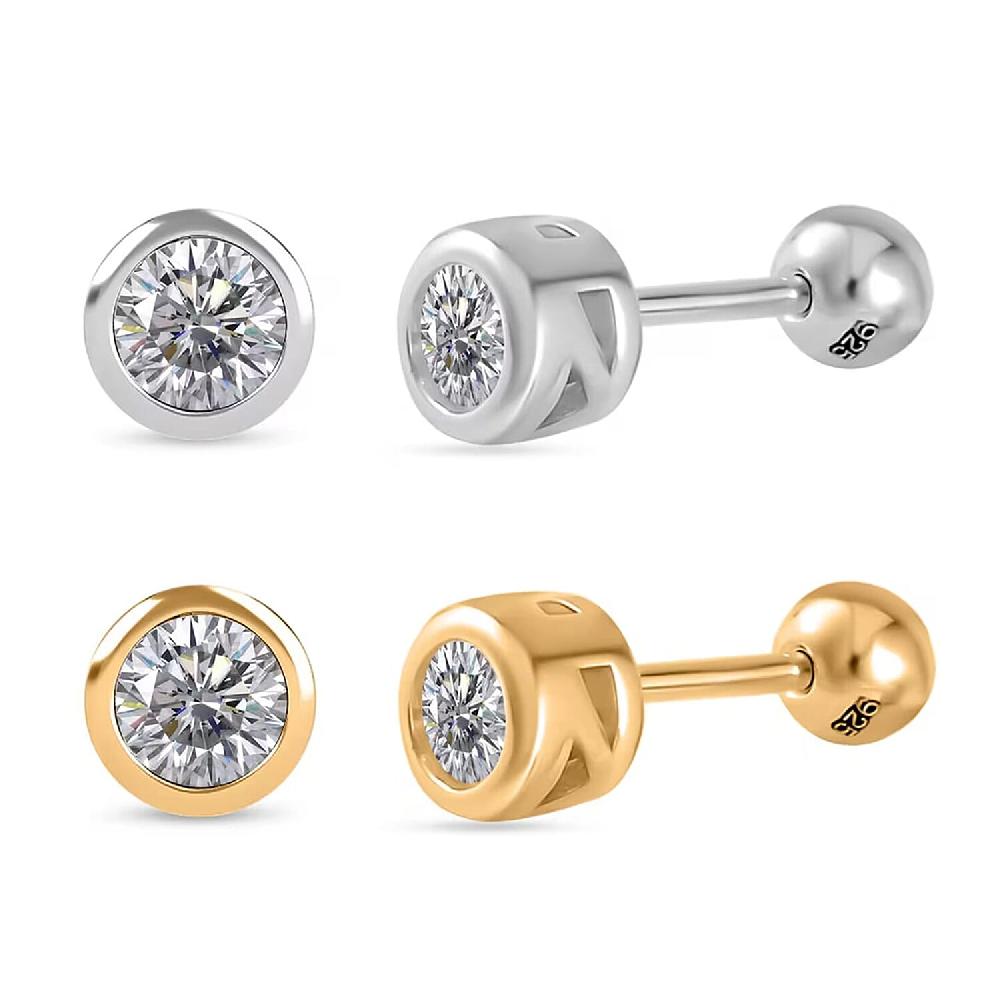 Poke Free Set of 2 Moissanite Stud Earrings in Vermeil YG and Rhodium Over Sterling Silver 1.00 ctw (Del. In 10-12 Days)