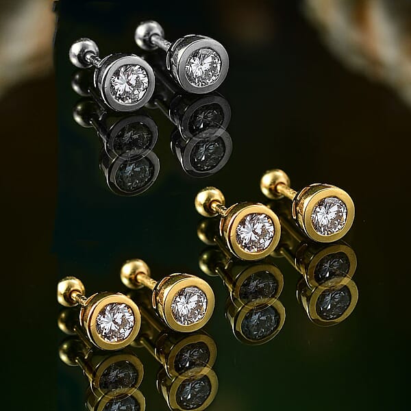 Poke Free Set Of 3 Moissanite Stud Earrings In Rhodium And Vermeil YG Over Sterling Silver 1.50 Ctw (Del. In 10-12 Days)