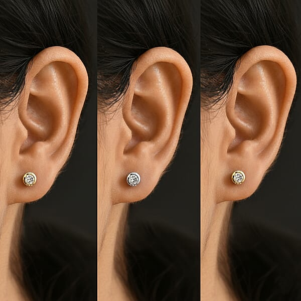 Poke Free Set Of 3 Moissanite Stud Earrings In Rhodium And Vermeil YG Over Sterling Silver 1.50 Ctw (Del. In 10-12 Days)