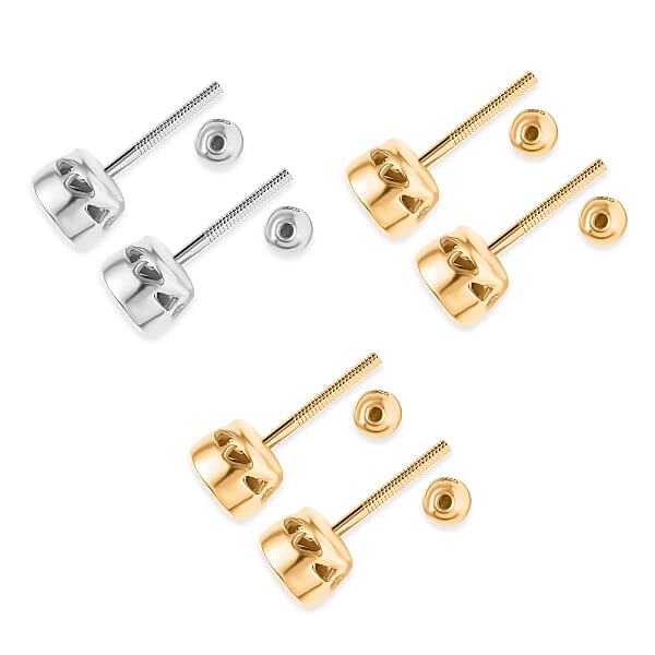 Poke Free Set Of 3 Moissanite Stud Earrings In Rhodium And Vermeil YG Over Sterling Silver 1.50 Ctw (Del. In 10-12 Days)