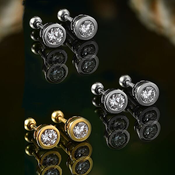 Poke Free Set Of 3 Moissanite Stud Earrings In Vermeil YG And Rhodium Over Sterling Silver 1.50 Ctw (Del. In 10-12 Days)