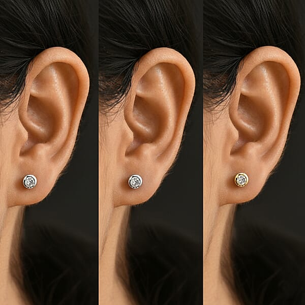 Poke Free Set Of 3 Moissanite Stud Earrings In Vermeil YG And Rhodium Over Sterling Silver 1.50 Ctw (Del. In 10-12 Days)