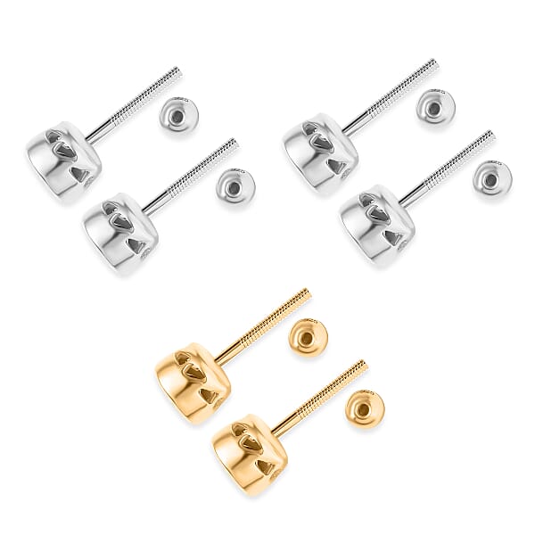 Poke Free Set Of 3 Moissanite Stud Earrings In Vermeil YG And Rhodium Over Sterling Silver 1.50 Ctw (Del. In 10-12 Days)